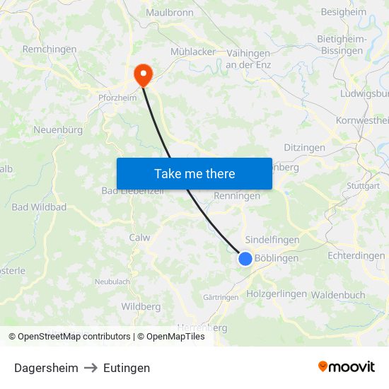 Dagersheim to Eutingen map