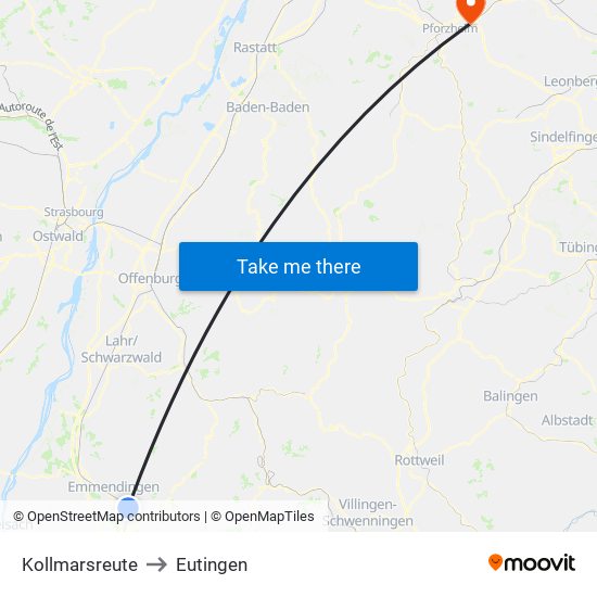 Kollmarsreute to Eutingen map
