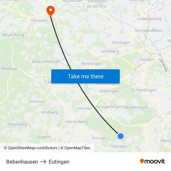 Bebenhausen to Eutingen map