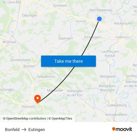 Bonfeld to Eutingen map