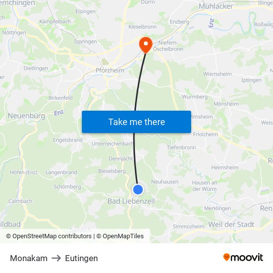 Monakam to Eutingen map