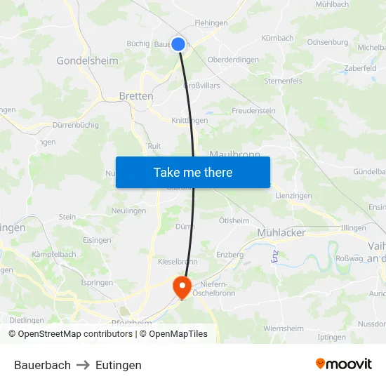 Bauerbach to Eutingen map