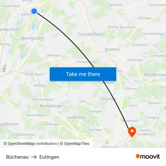 Büchenau to Eutingen map