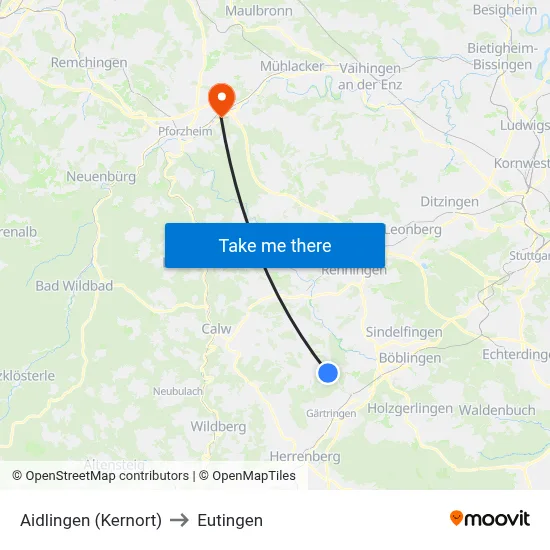 Aidlingen (Kernort) to Eutingen map