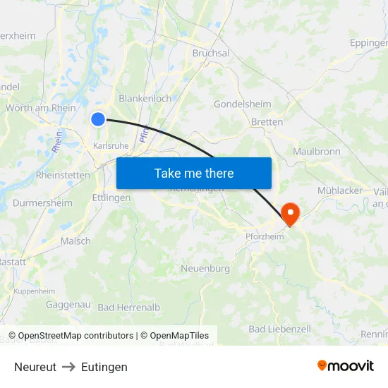 Neureut to Eutingen map