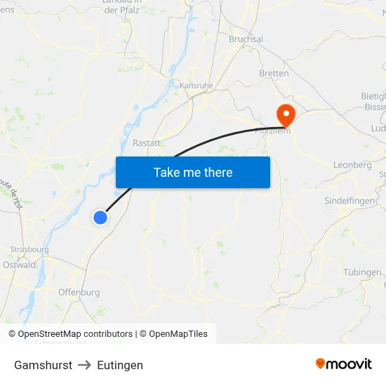 Gamshurst to Eutingen map