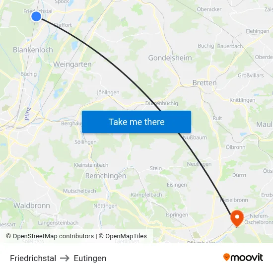 Friedrichstal to Eutingen map