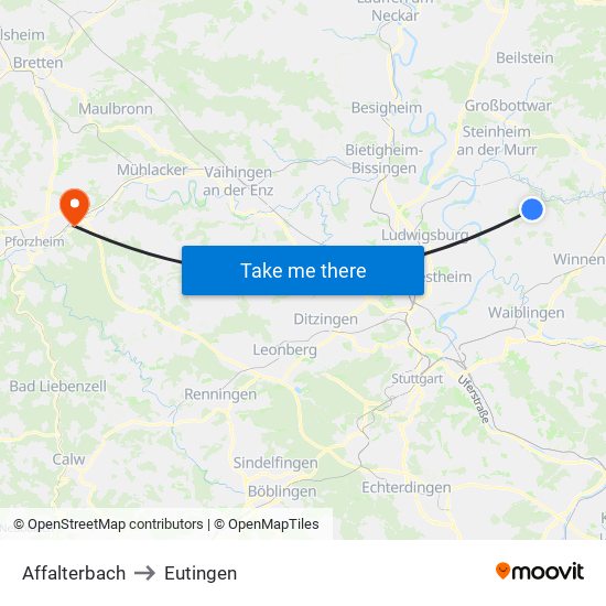 Affalterbach to Eutingen map