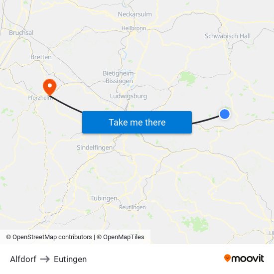 Alfdorf to Eutingen map