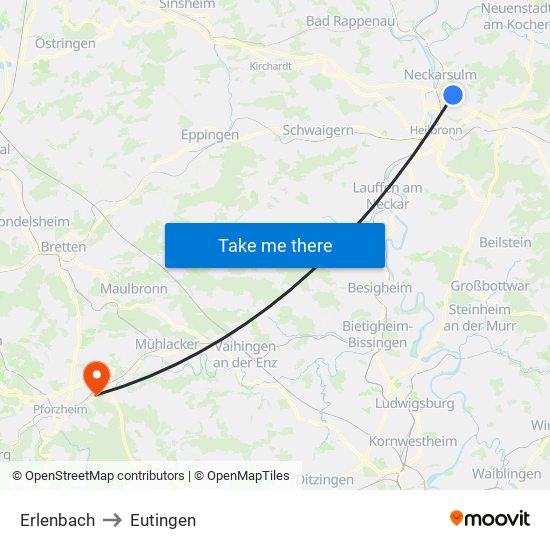 Erlenbach to Eutingen map