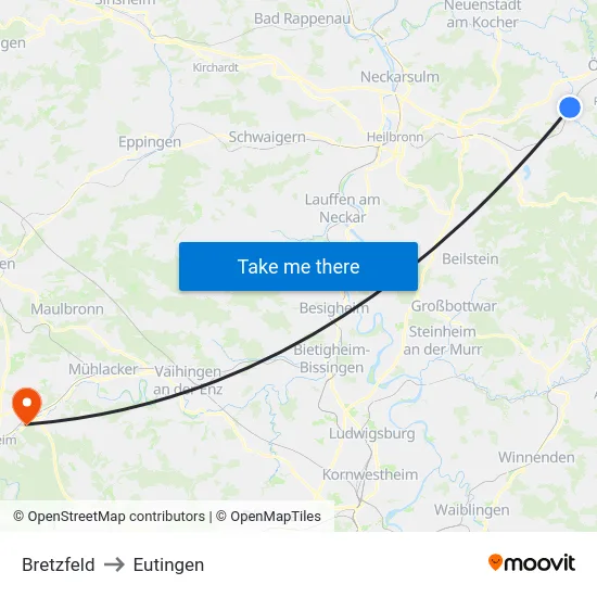 Bretzfeld to Eutingen map