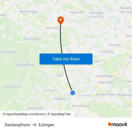 Deckenpfronn to Eutingen map