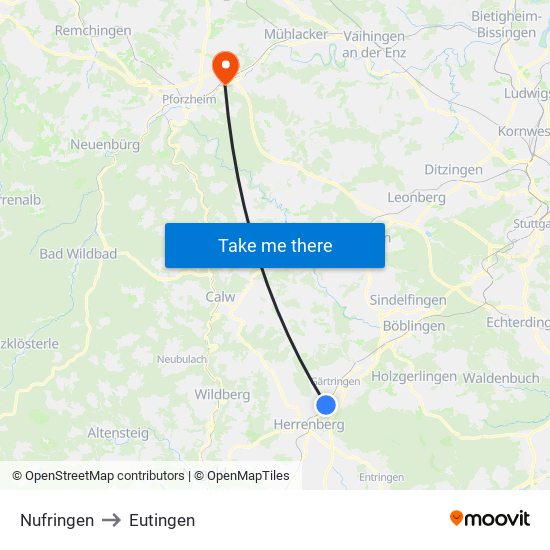 Nufringen to Eutingen map