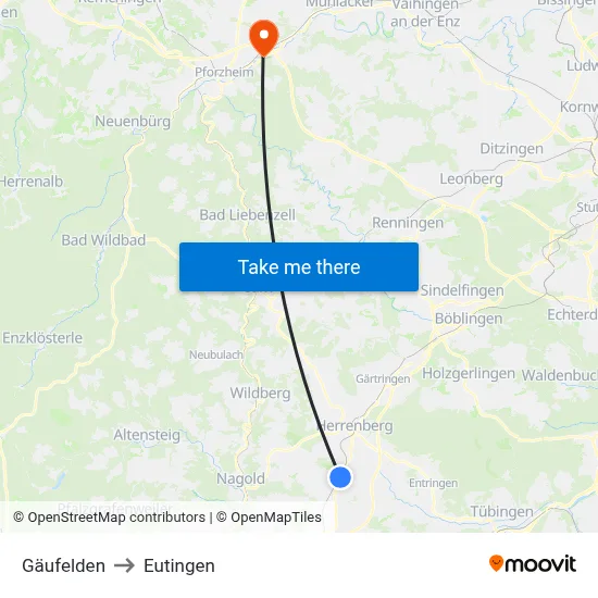 Gäufelden to Eutingen map