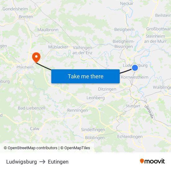 Ludwigsburg to Eutingen map