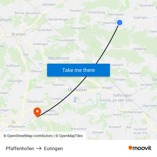 Pfaffenhofen to Eutingen map