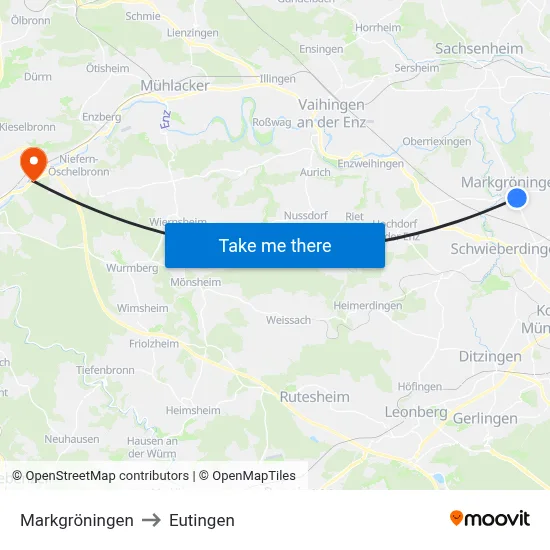 Markgröningen to Eutingen map