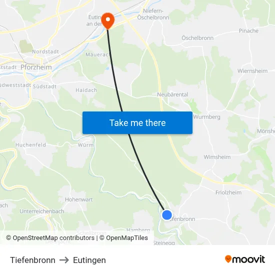 Tiefenbronn to Eutingen map