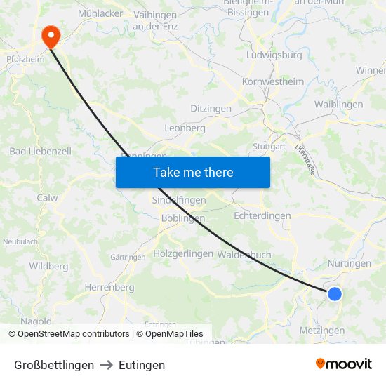 Großbettlingen to Eutingen map