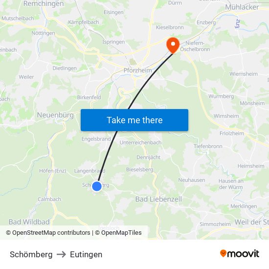 Schömberg to Eutingen map