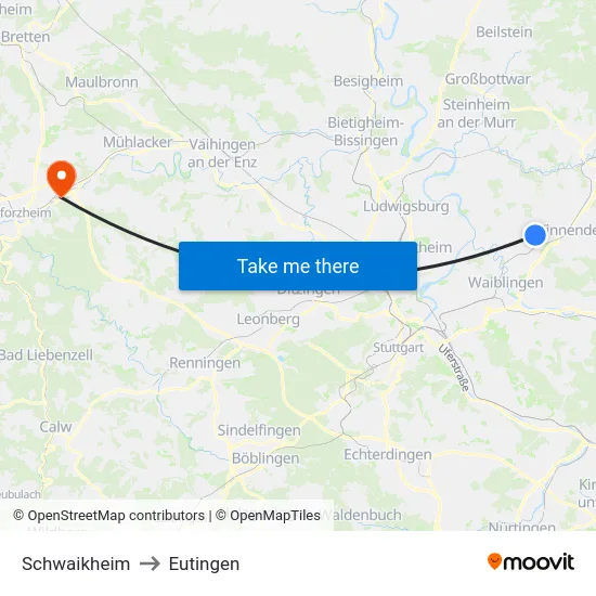 Schwaikheim to Eutingen map