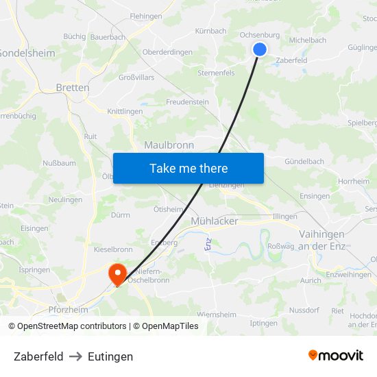 Zaberfeld to Eutingen map