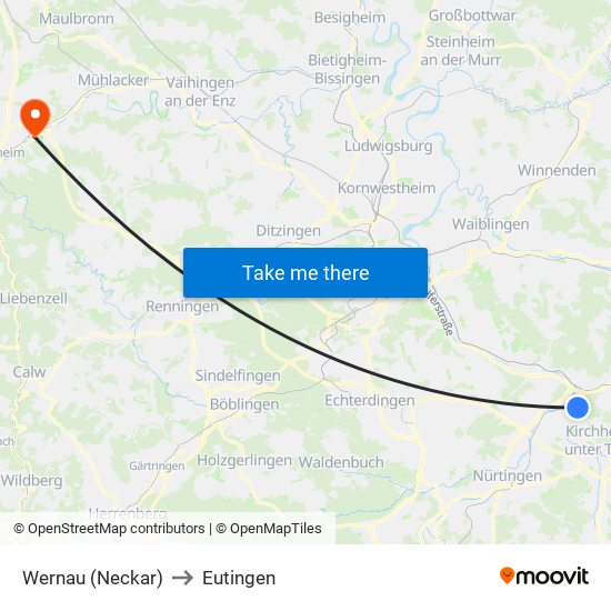 Wernau (Neckar) to Eutingen map