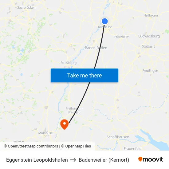 Eggenstein-Leopoldshafen to Badenweiler (Kernort) map