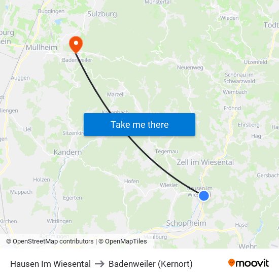 Hausen Im Wiesental to Badenweiler (Kernort) map