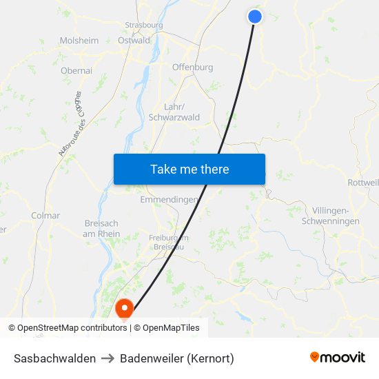 Sasbachwalden to Badenweiler (Kernort) map