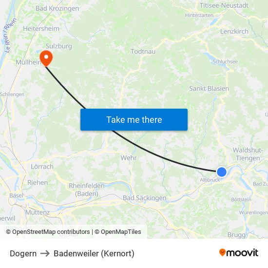 Dogern to Badenweiler (Kernort) map