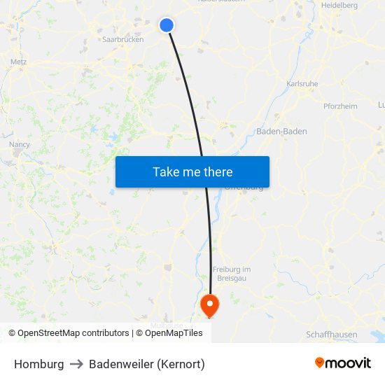 Homburg to Badenweiler (Kernort) map