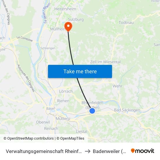 Verwaltungsgemeinschaft Rheinfelden (Baden) to Badenweiler (Kernort) map