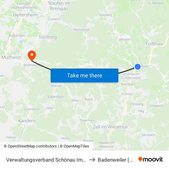 Verwaltungsverband Schönau Im Schwarzwald to Badenweiler (Kernort) map