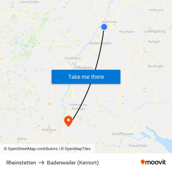 Rheinstetten to Badenweiler (Kernort) map