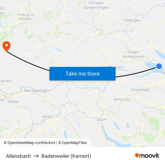 Allensbach to Badenweiler (Kernort) map