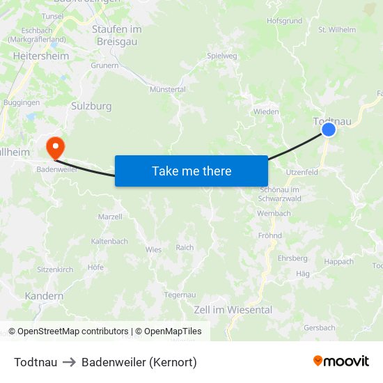 Todtnau to Badenweiler (Kernort) map