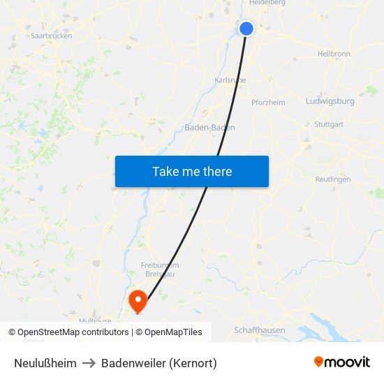 Neulußheim to Badenweiler (Kernort) map