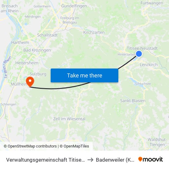 Verwaltungsgemeinschaft Titisee-Neustadt to Badenweiler (Kernort) map