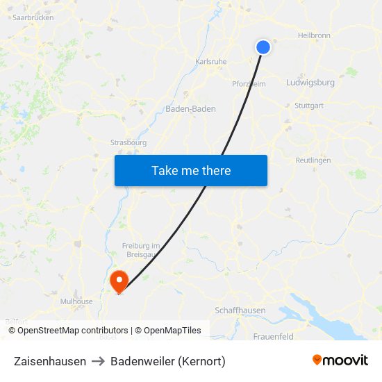 Zaisenhausen to Badenweiler (Kernort) map