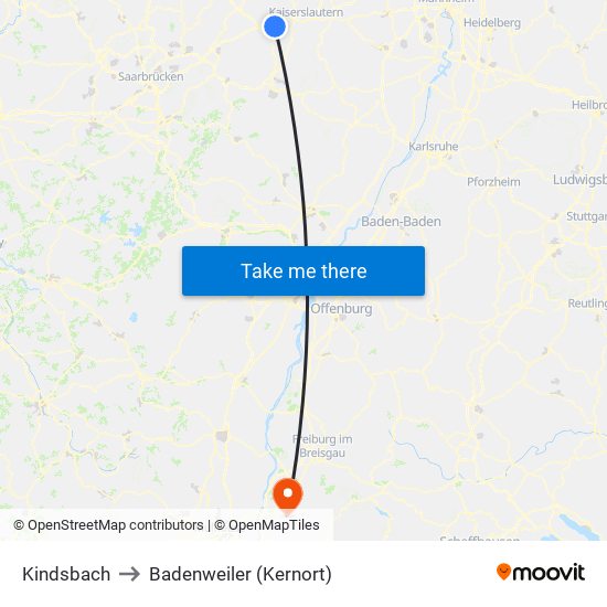 Kindsbach to Badenweiler (Kernort) map