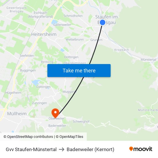 Gvv Staufen-Münstertal to Badenweiler (Kernort) map