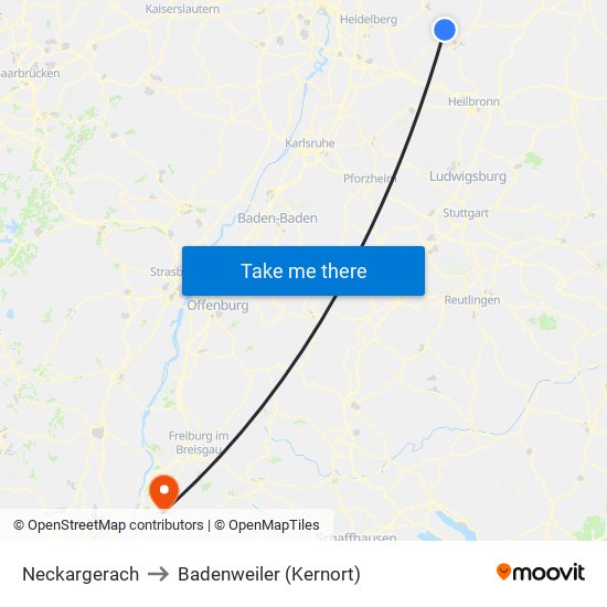 Neckargerach to Badenweiler (Kernort) map