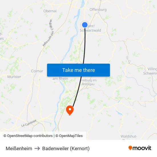 Meißenheim to Badenweiler (Kernort) map