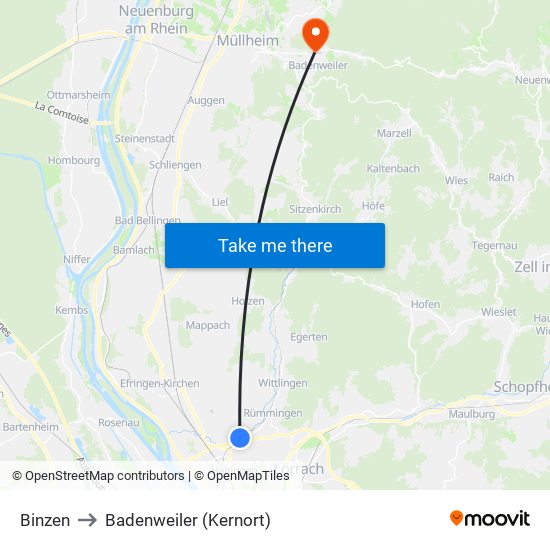 Binzen to Badenweiler (Kernort) map