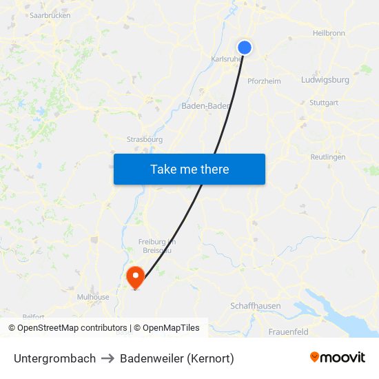 Untergrombach to Badenweiler (Kernort) map