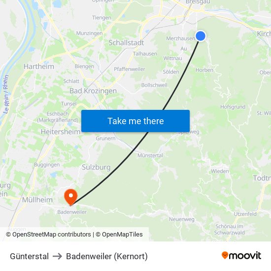 Günterstal to Badenweiler (Kernort) map