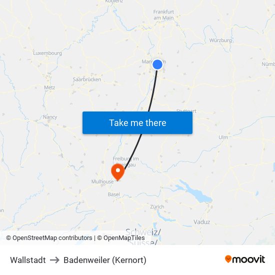 Wallstadt to Badenweiler (Kernort) map