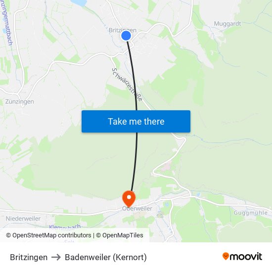 Britzingen to Badenweiler (Kernort) map