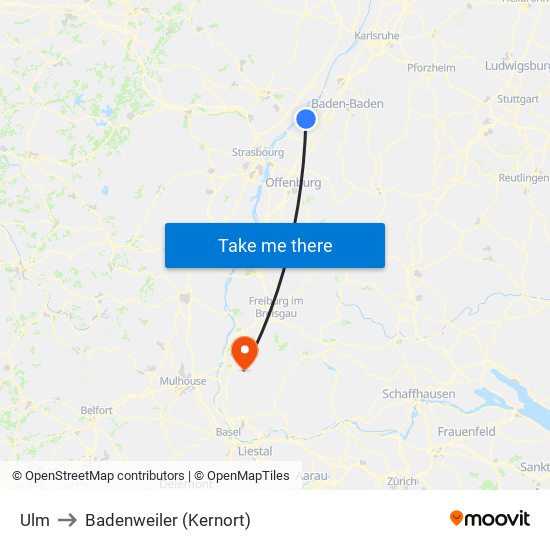 Ulm to Badenweiler (Kernort) map